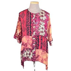 Sterling Styles Women’s Animal Tribal Print Tunic Button Front Top 1X